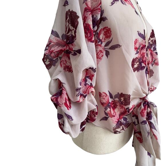 Live 4 Truth Floral Tie Front Kimono Crop Top Boho Puff Sleeve Cardigan XS NWT - Picture 7 of 10